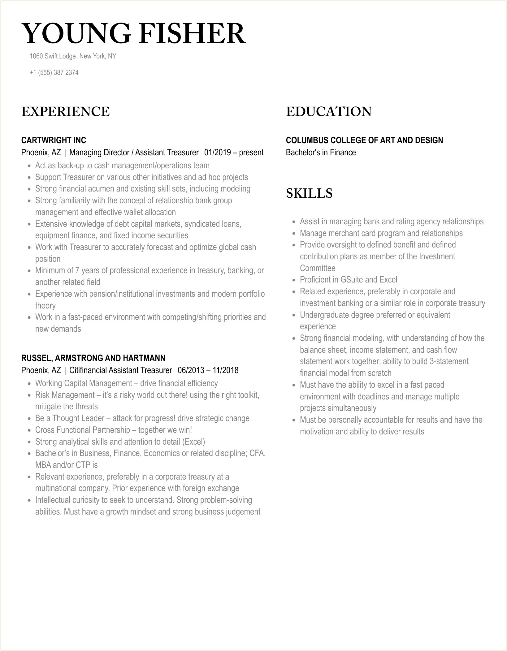 Objective In Resume For Treasury Assistant