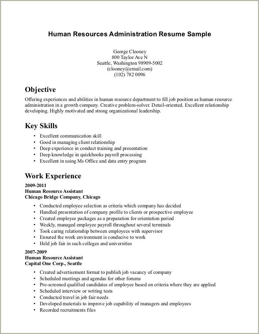 Objective In Resume Sample For Hrm