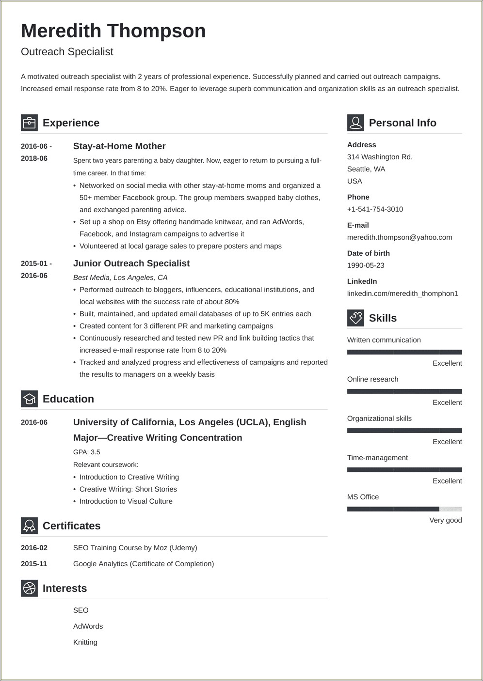 Objective In Resumes For Work St Home