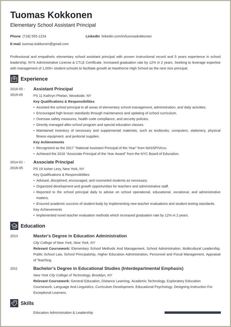Objective Of A Resume Assistant Principal