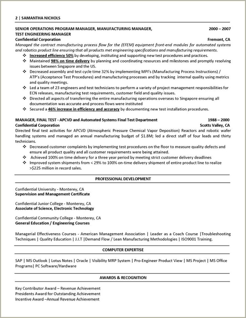 Objective Of A Resume For Factory Job