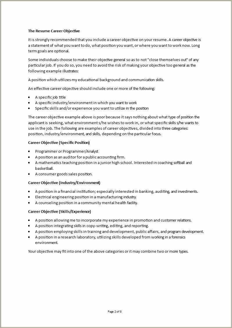 Objective Of A Resume For Manufacturing