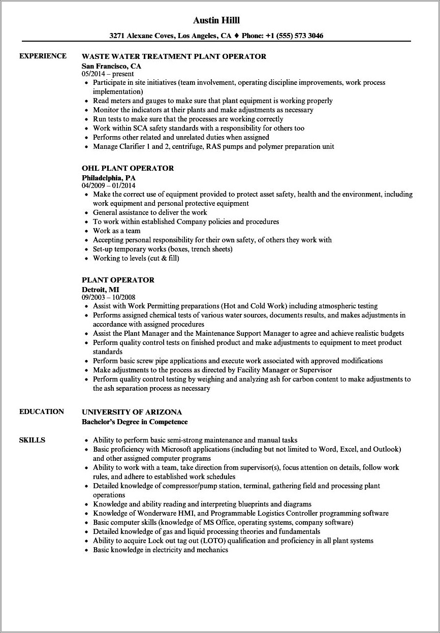 Objective Of Job Resume For General Operator