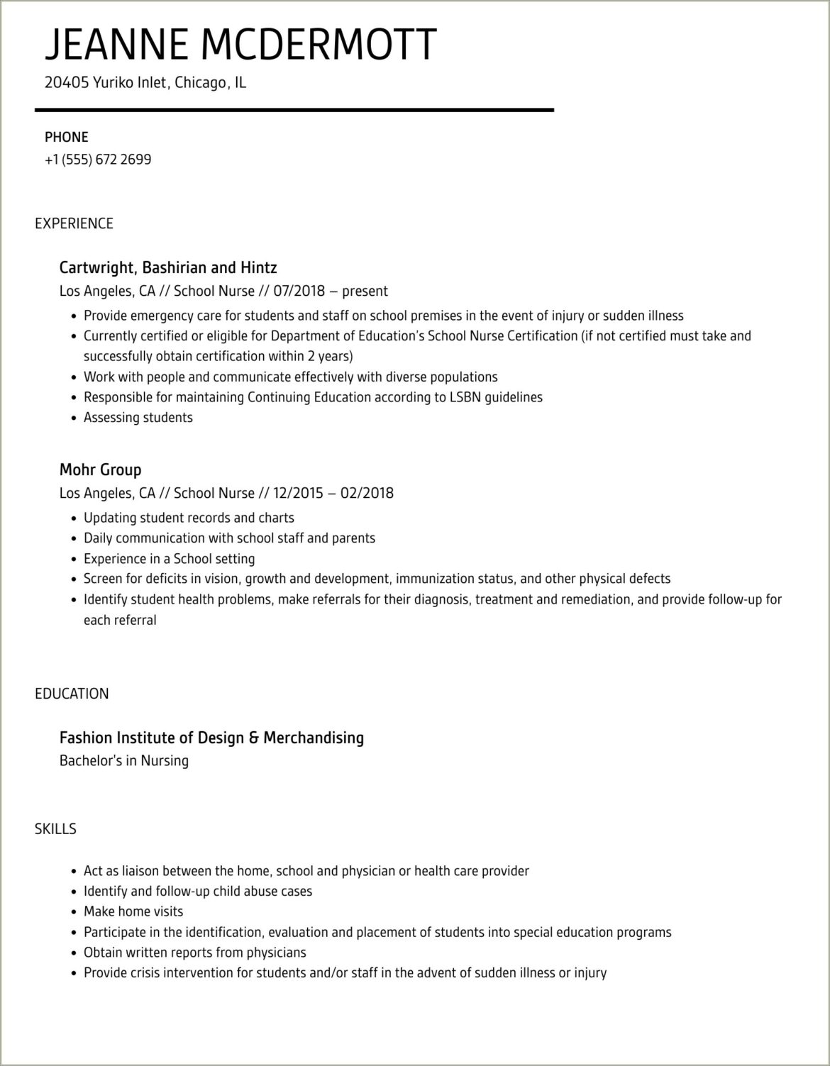 Objective Of School Nurse In Resume