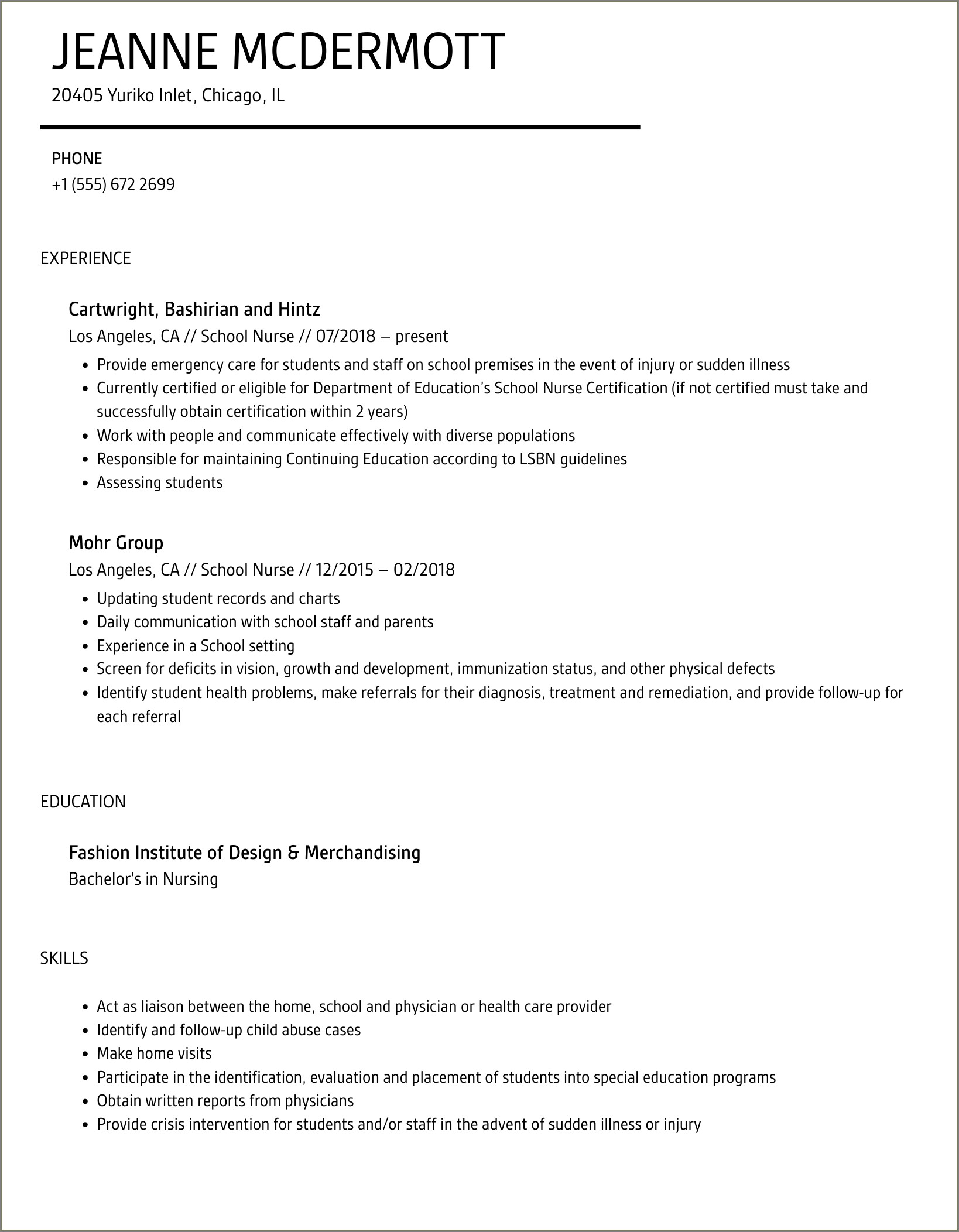 Objective Of School Nurse In Resume