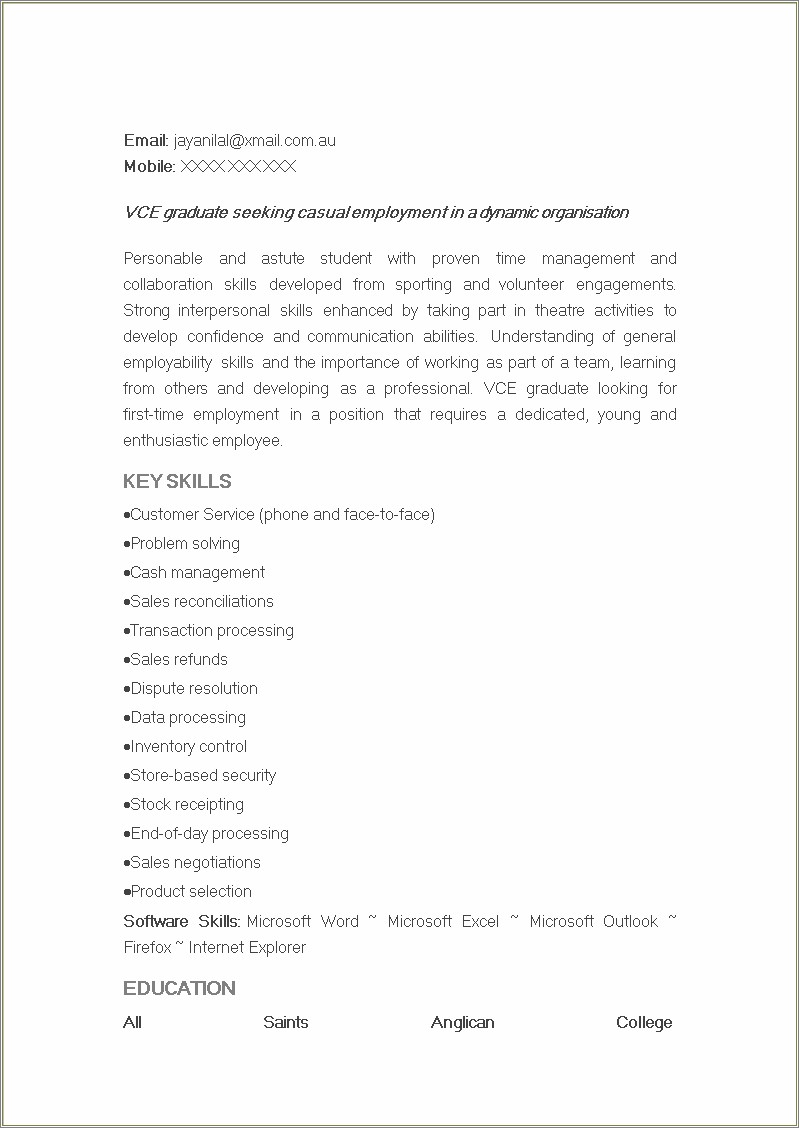 Objective Of Working Student In Resume