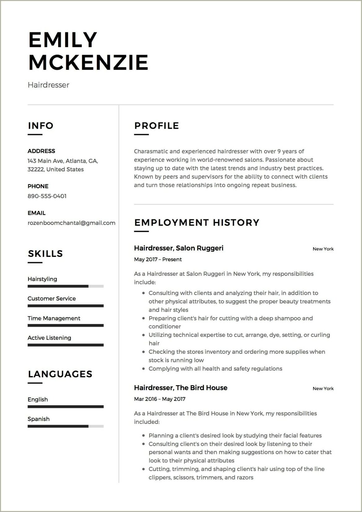 Objective On A Resume For A Barber