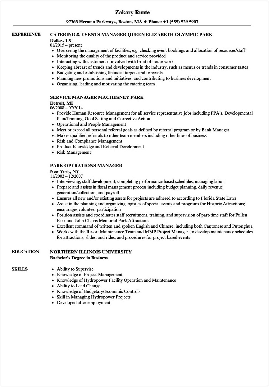 Objective On A Resume For A Theme Park