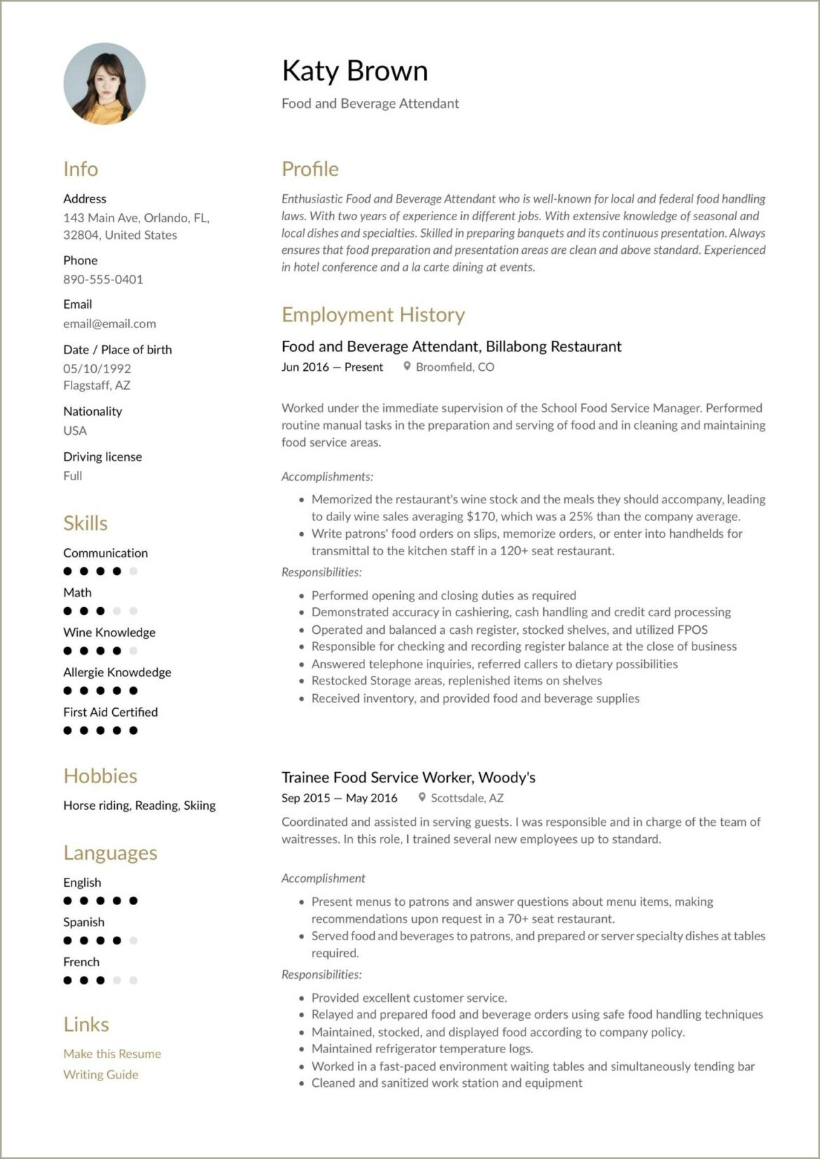 Objective On A Resume For Restaurant