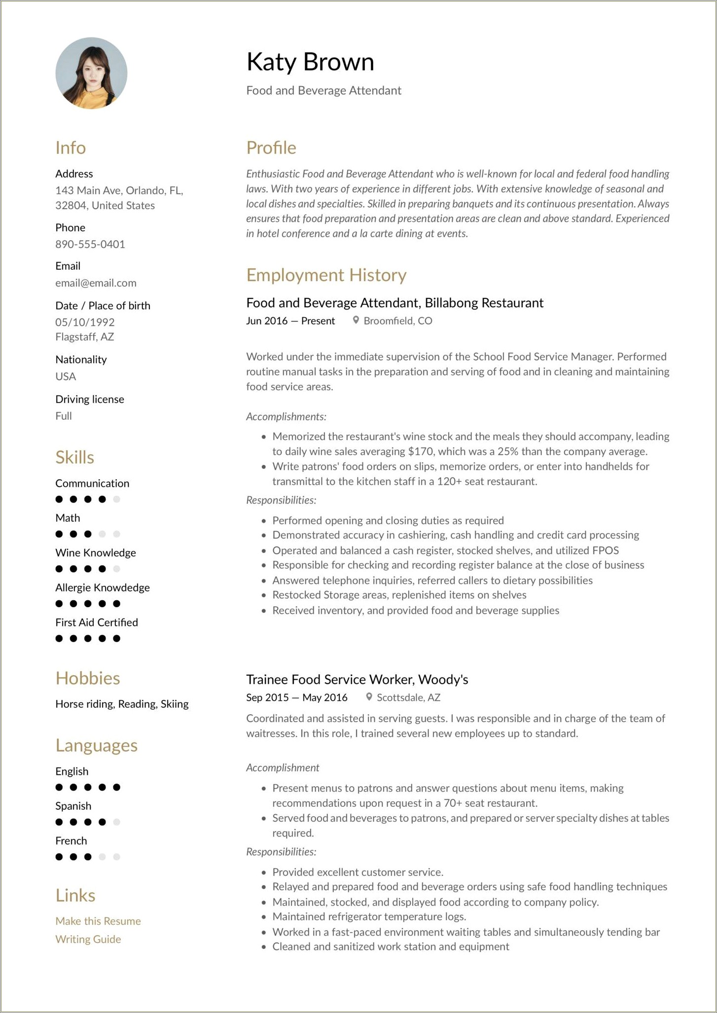 Objective On A Resume For Restaurant