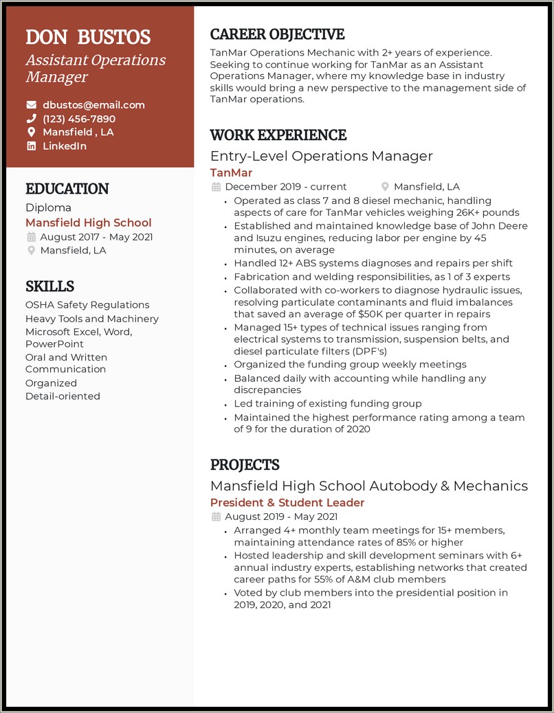 Objective On Resume For A Manager Position