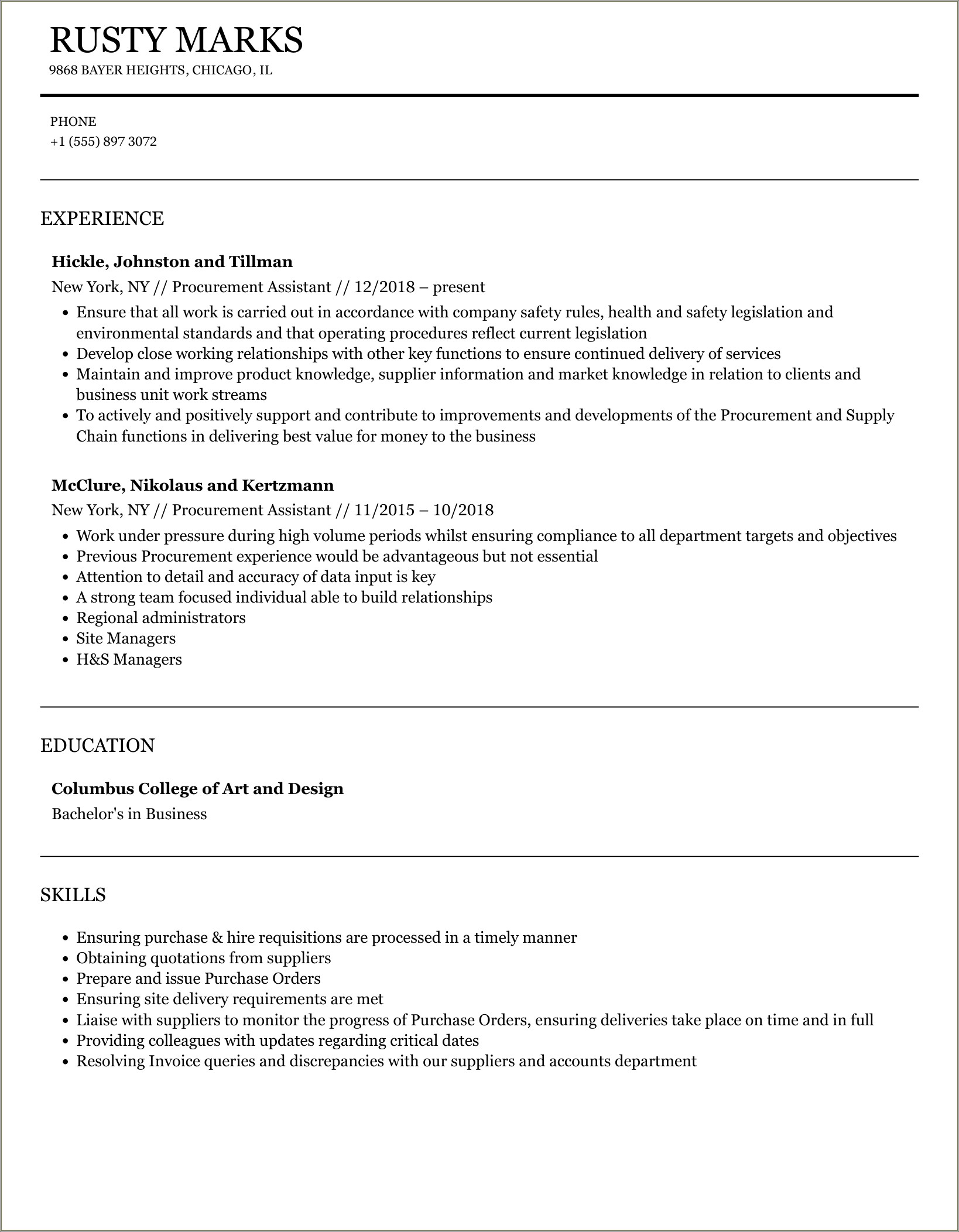 Objective On Resume For A Procurement Assistant