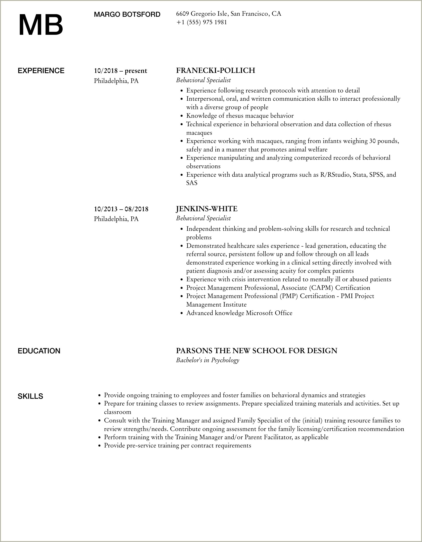 Objective On Resume For Behavior Specialist