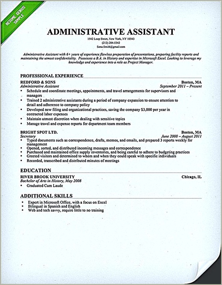 Objective On Resume For Being Admin Assistant