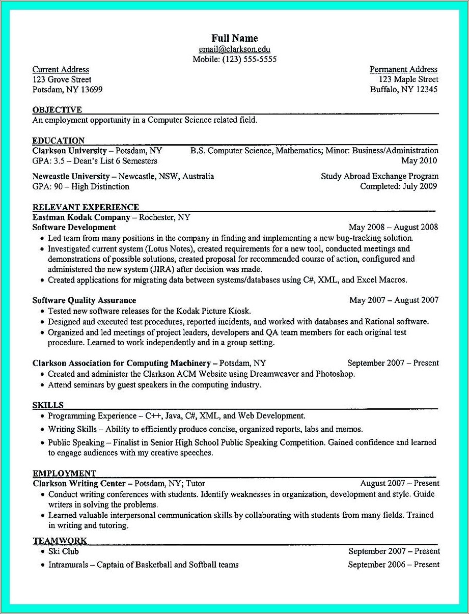 Objective On Resume For Current College Student