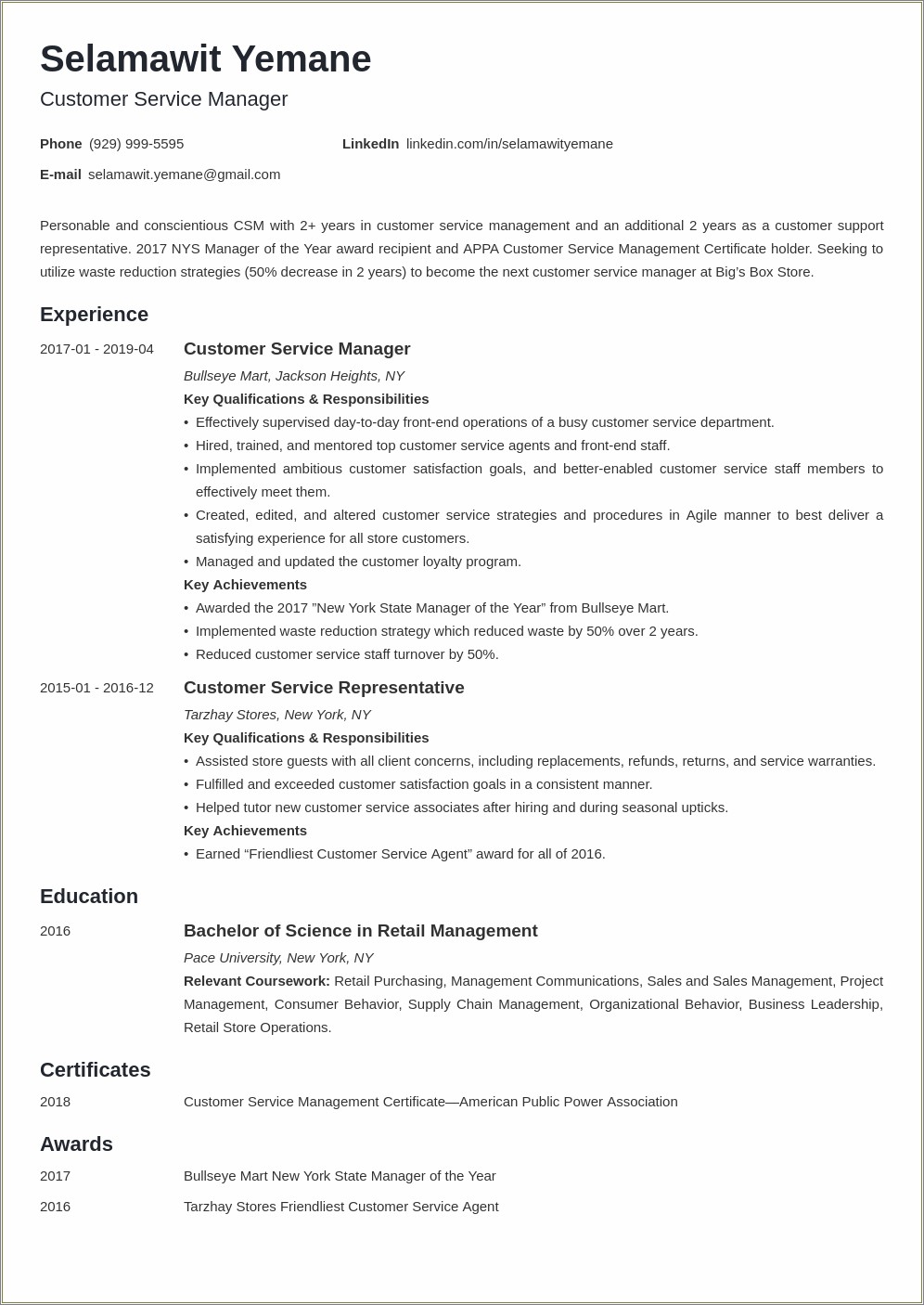 Objective On Resume For Customer Service Manager
