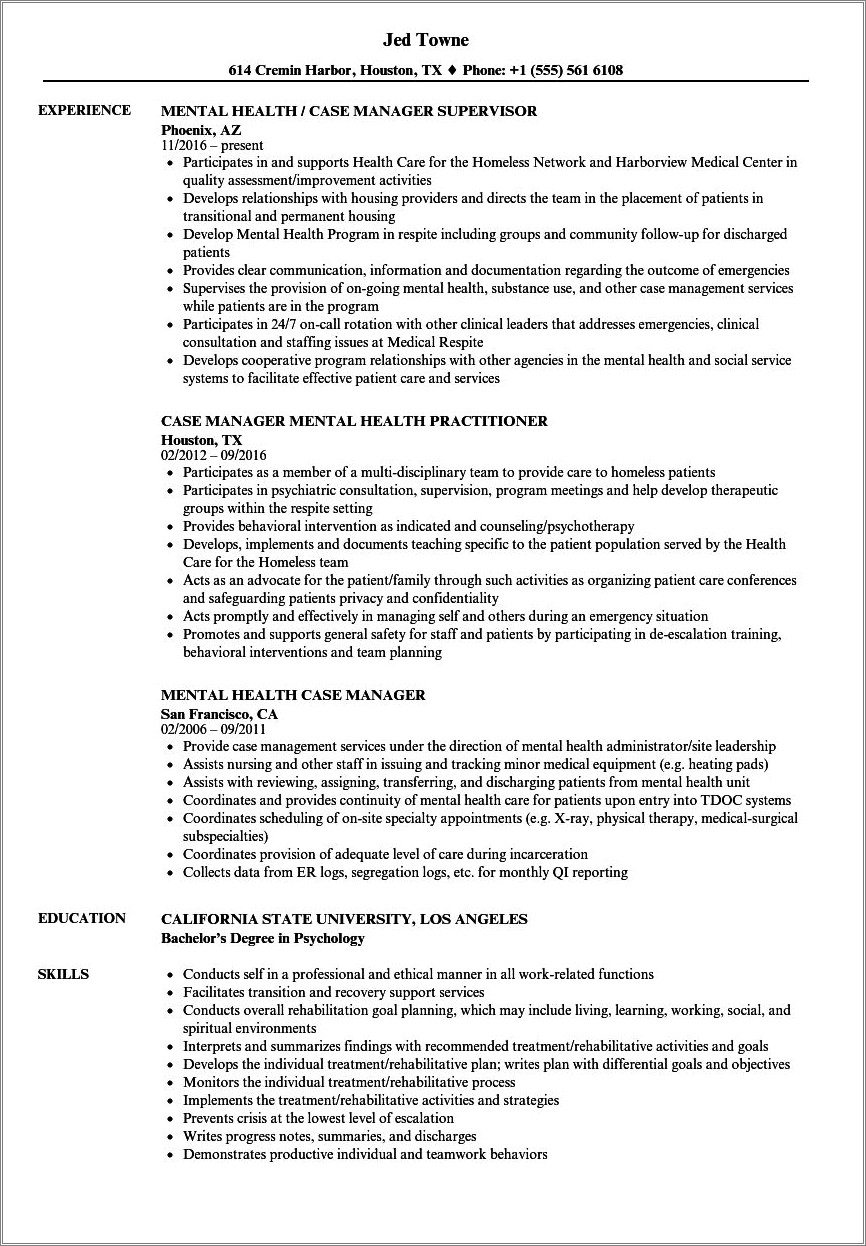 Objective On Resume For Mental Health Field