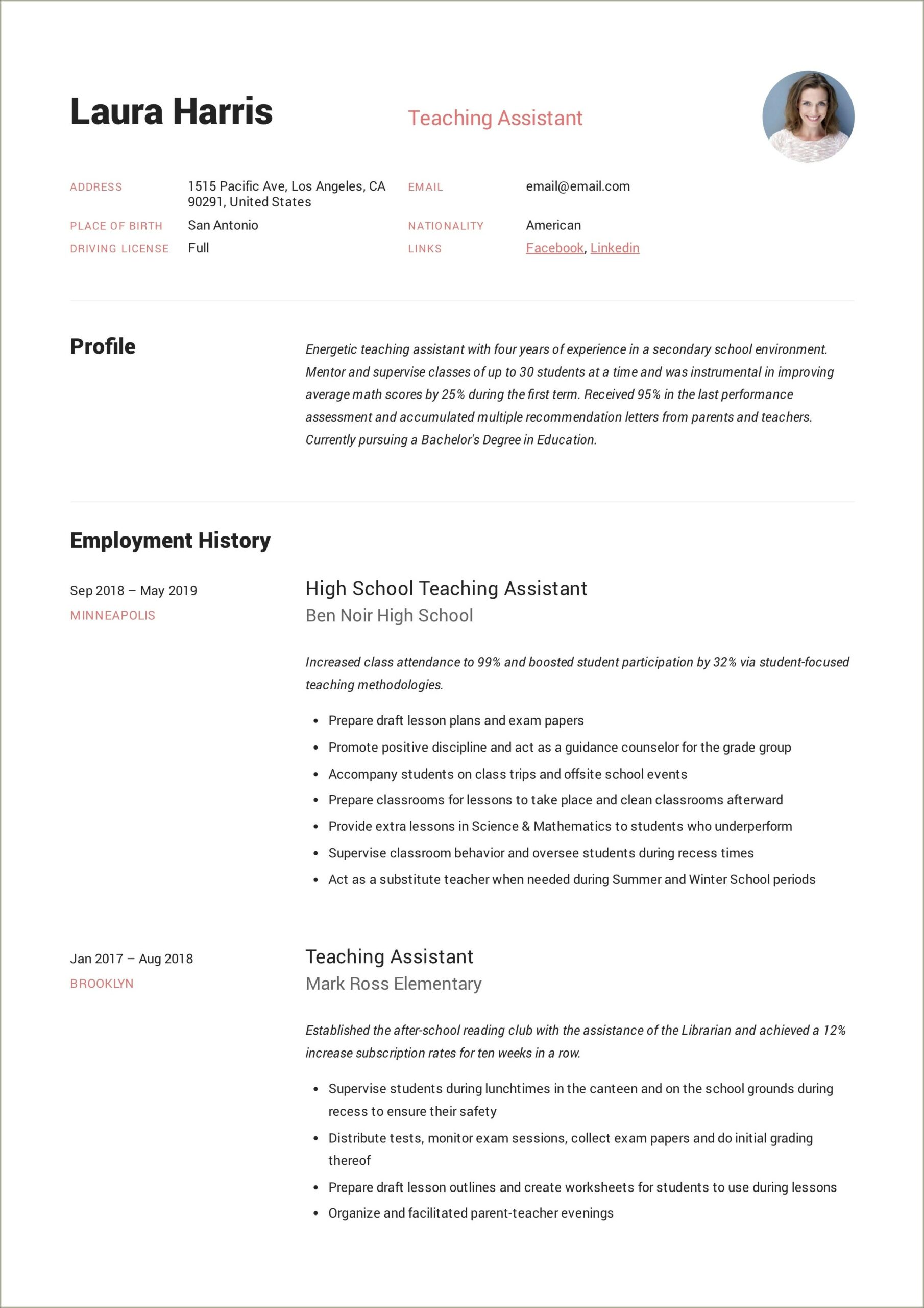 Objective On Resume For Paraprofessional Example