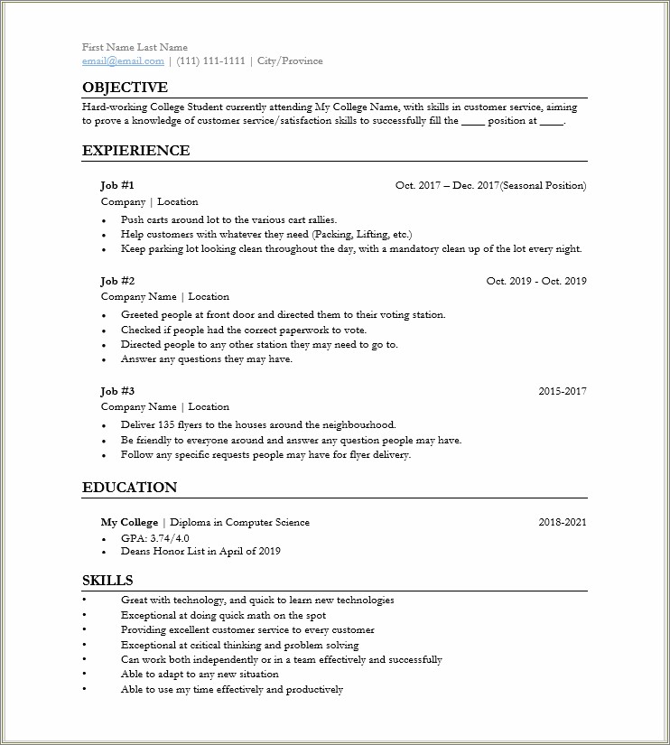 Objective On Resume For Retail Jobs