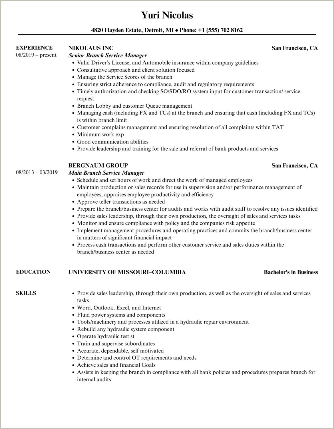 Objective On Resume For Service Manager Wells Fargo