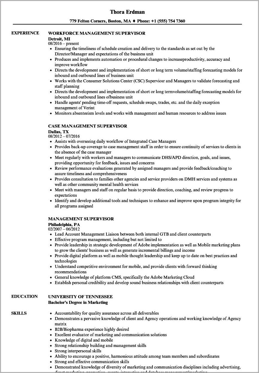 Objective On Resume For Supervisor Position