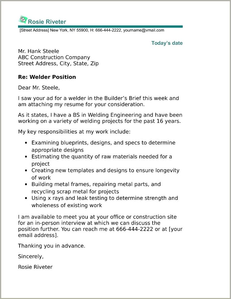 Objective On Resume For Welder Position