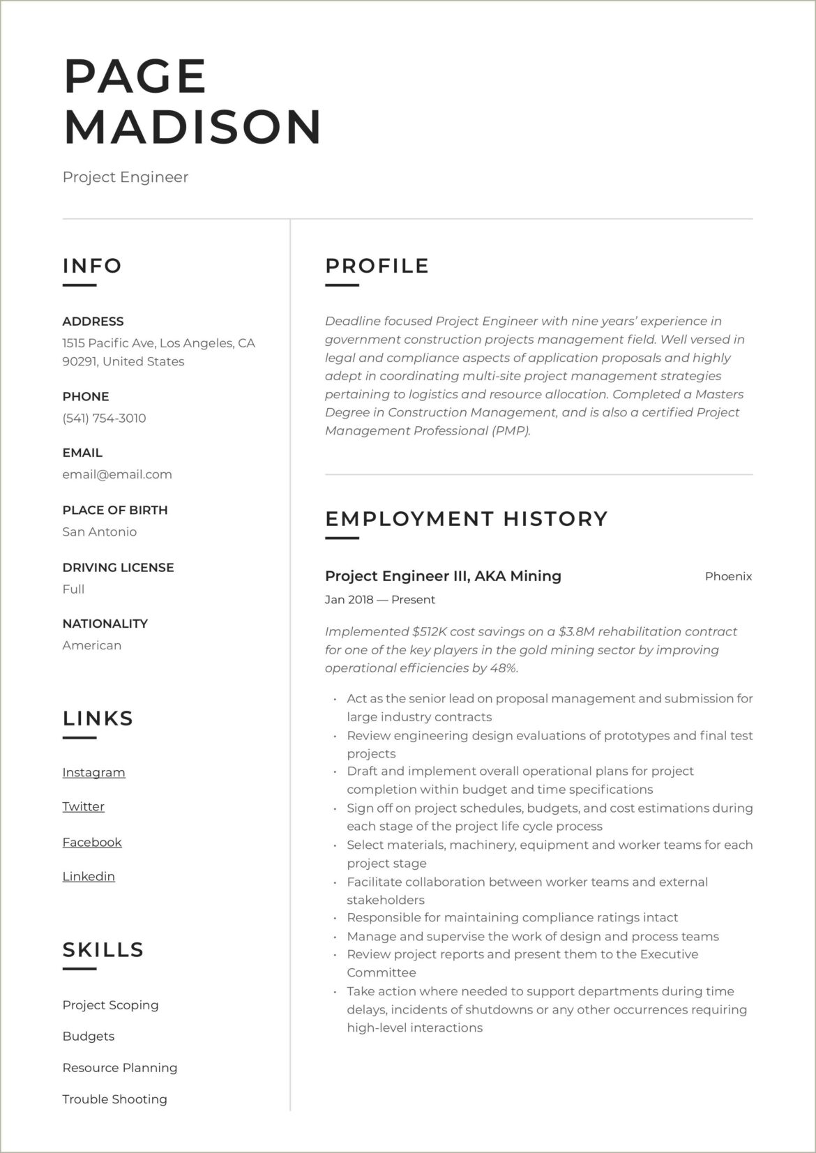 ﻿low Voltage Project Management Resume Examples