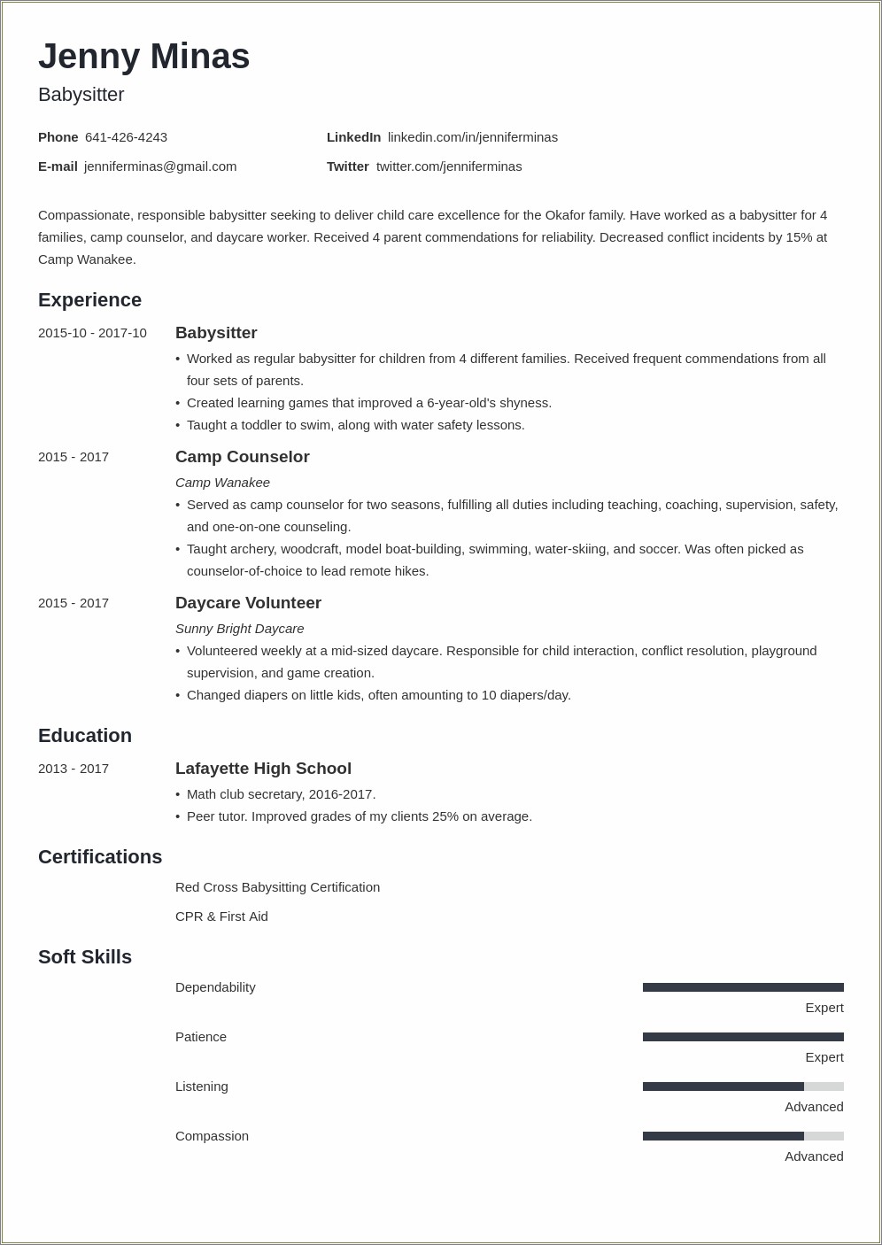 Objective Part Of Resume For A Nanny Position