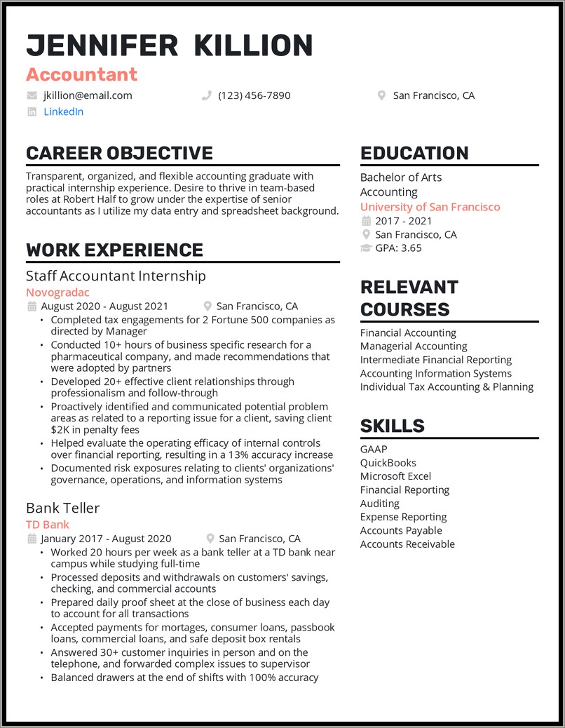 Objective Part Of Resume For Accountant