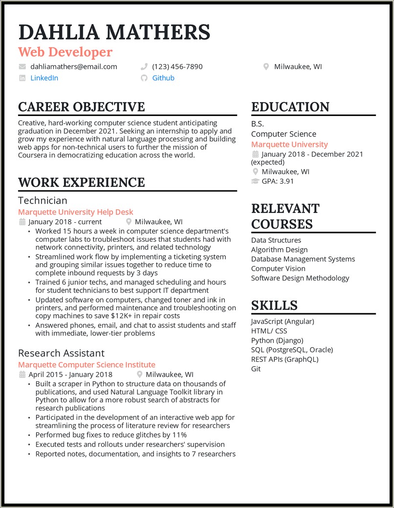 Objective Part Of Resume For College Student