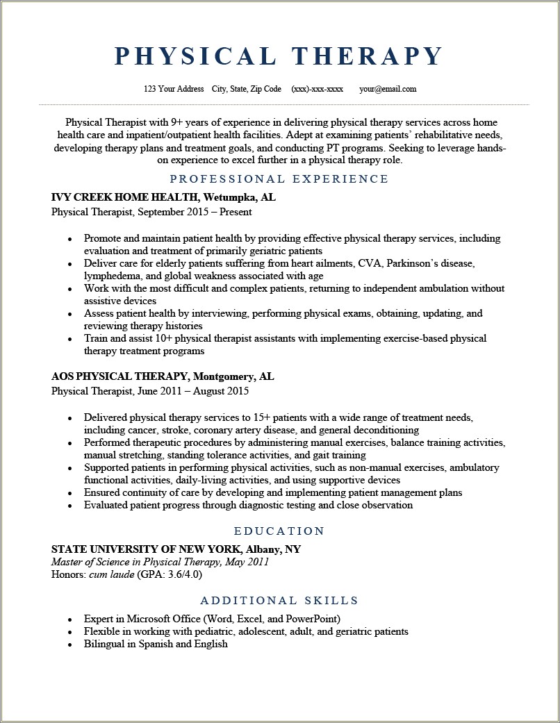 Objective Part Of Resume Occupational Therapy