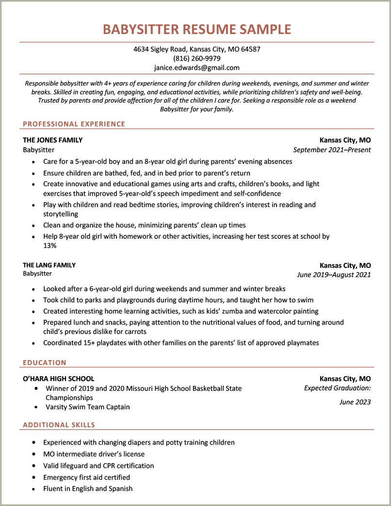 Objective Resume For A 16 Year Old