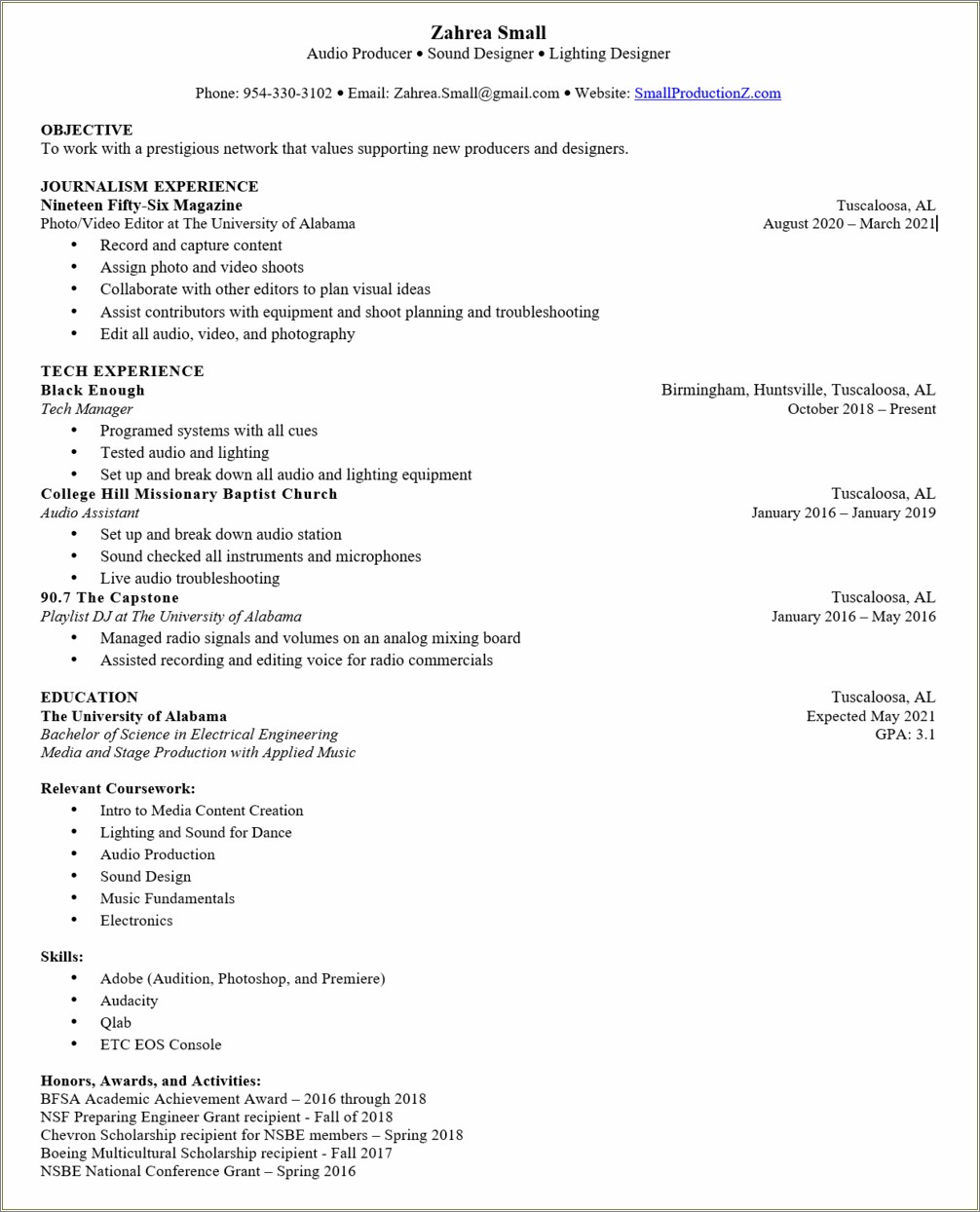 Objective Resume For Audio Visual Producer