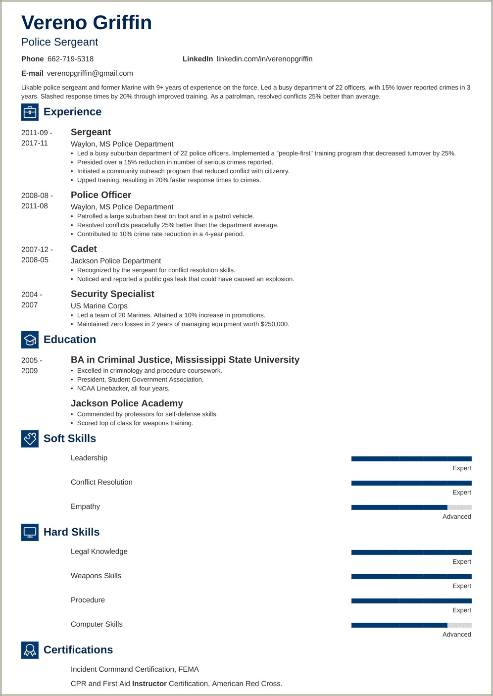 Objective Section Of Resume For Police Officer