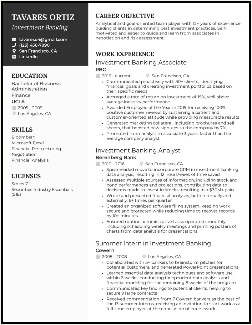 Objective Statement For A Bank Resume