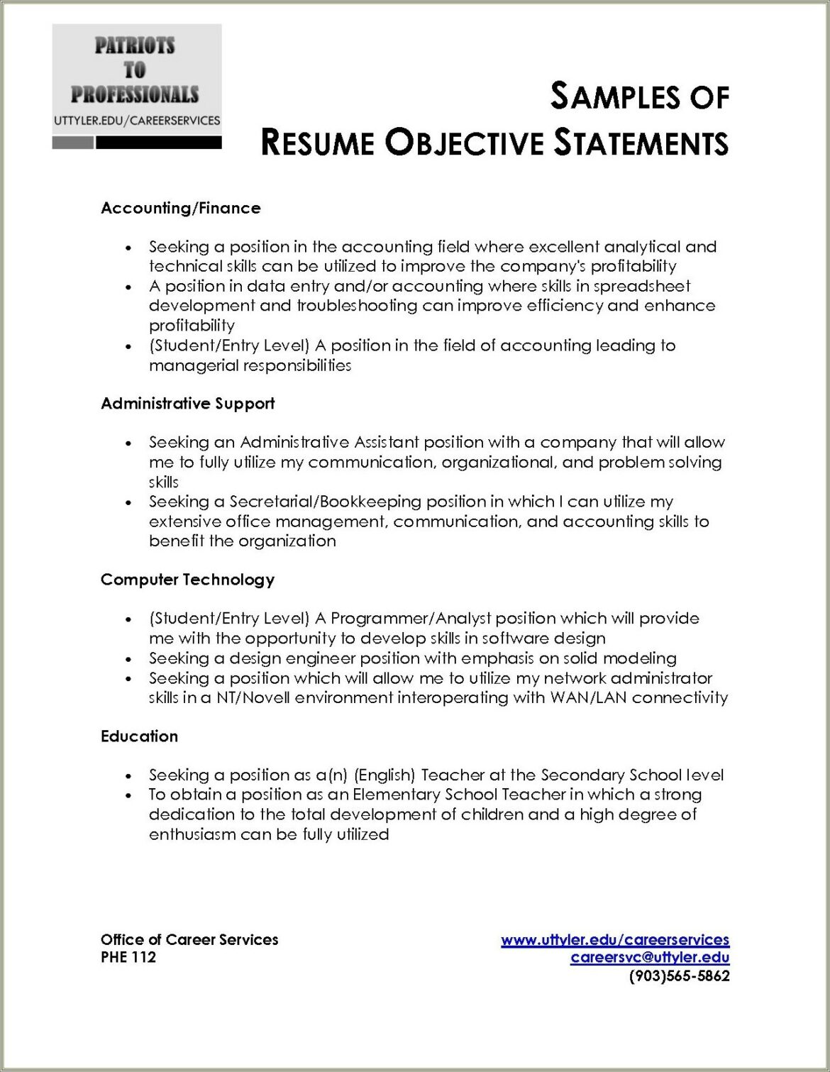 Objective Statement For A Teacher Resume