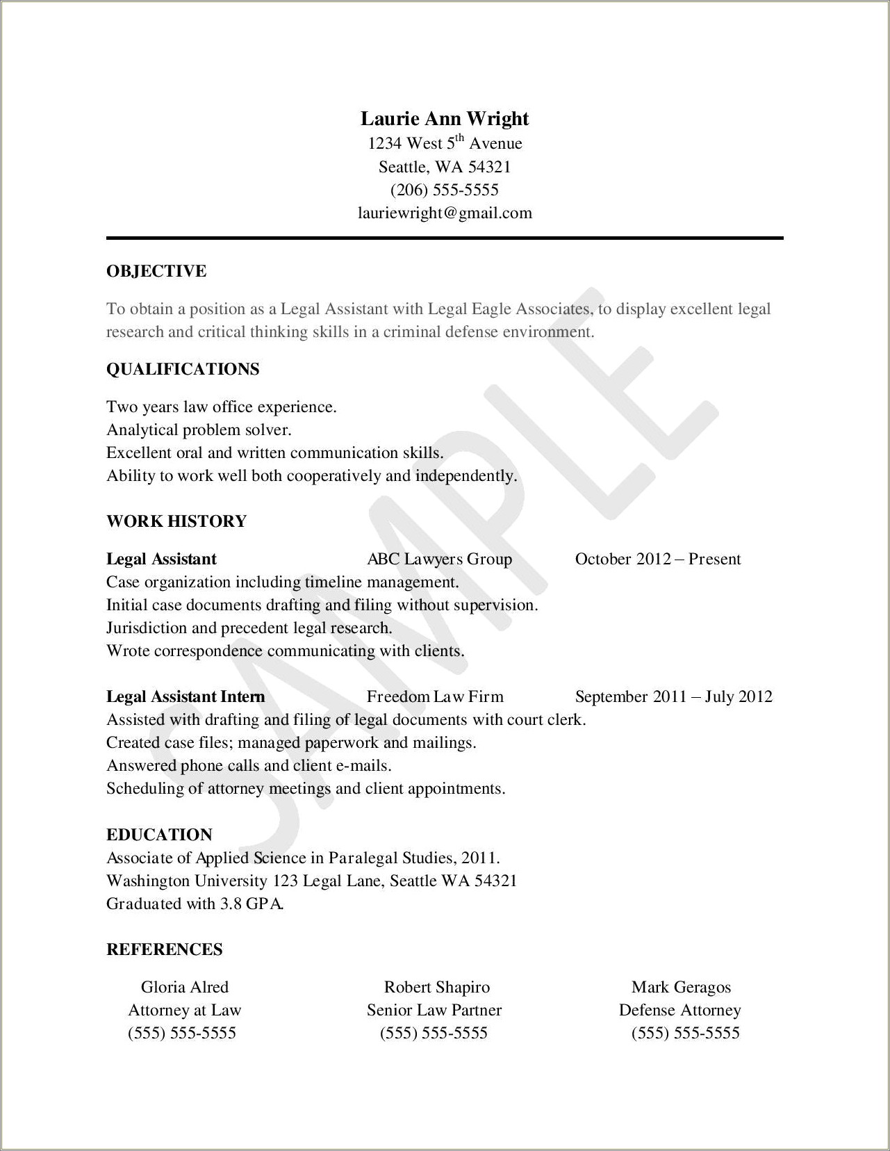 Objective Statement For Legal Assistant Resume