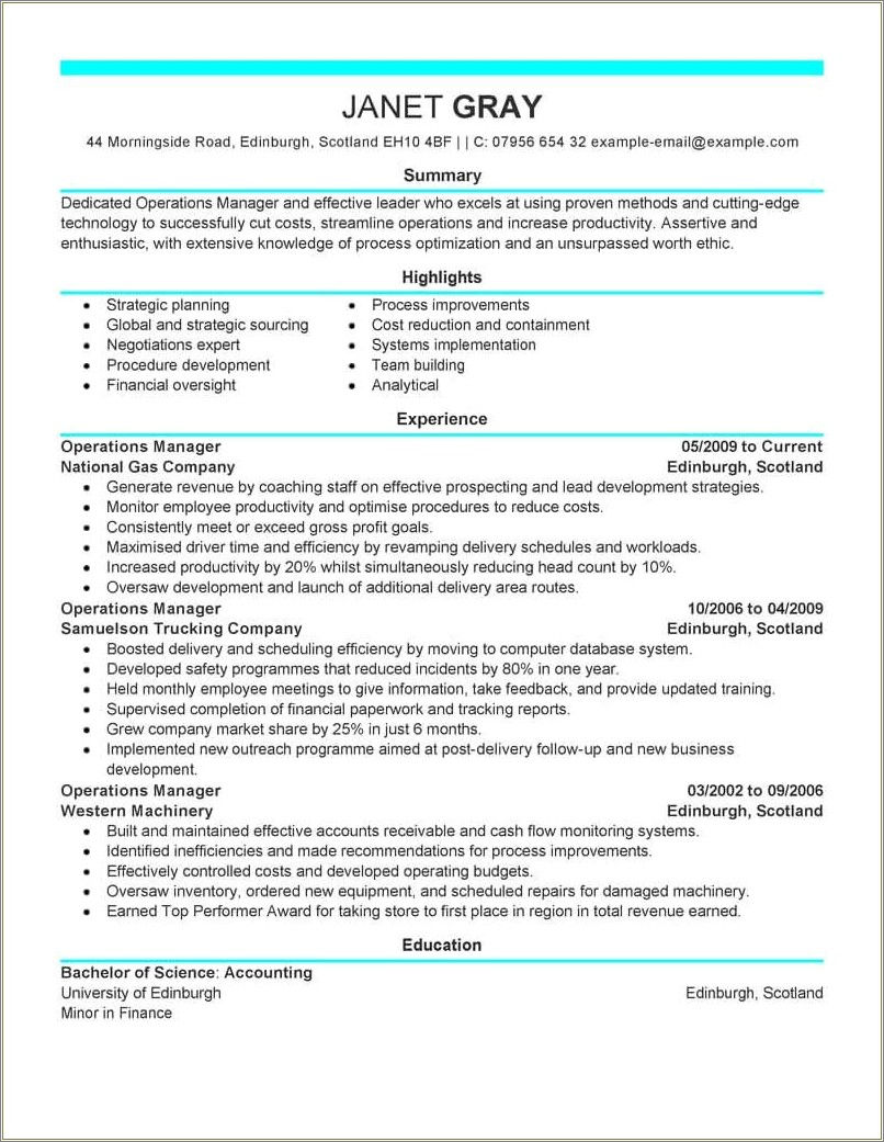 Objective Statement For Operations Manager Resume