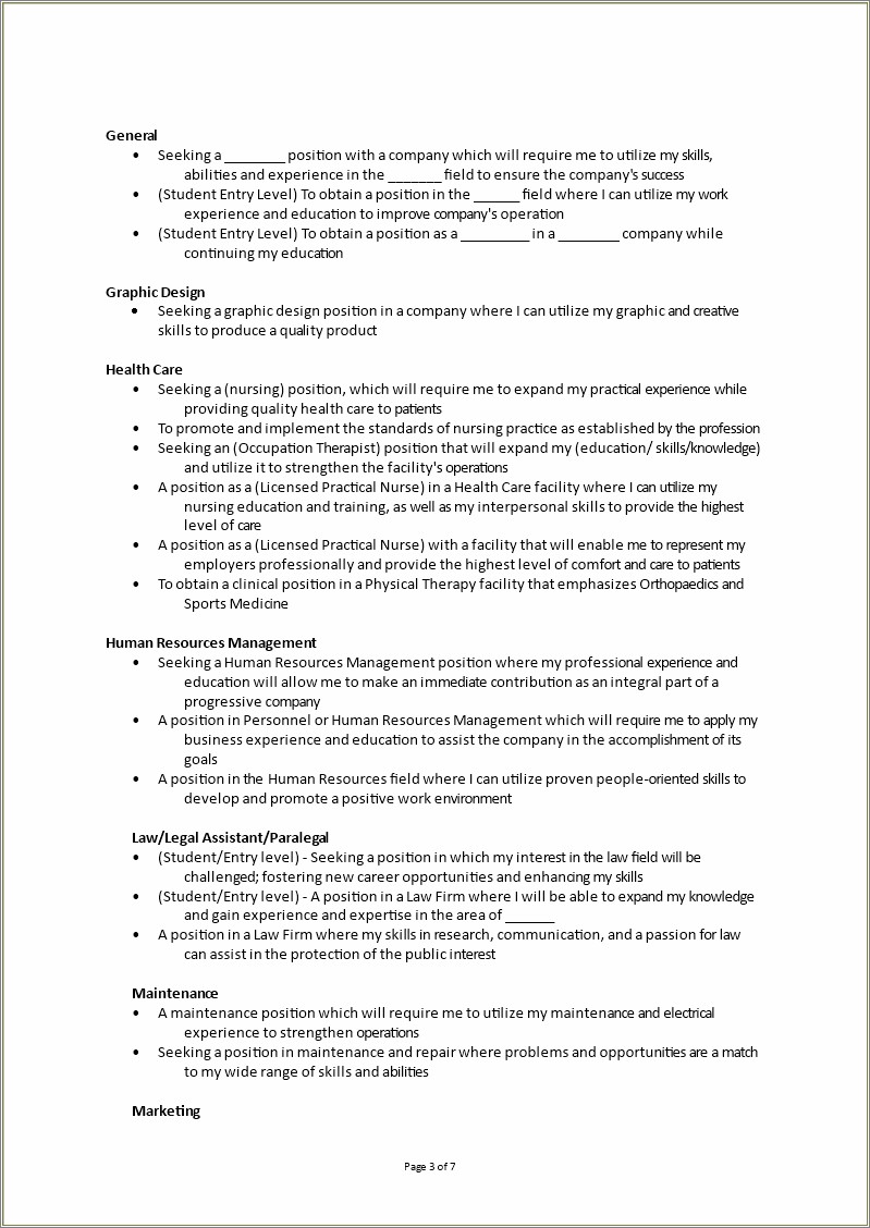 Objective Statement For Quality On Resume