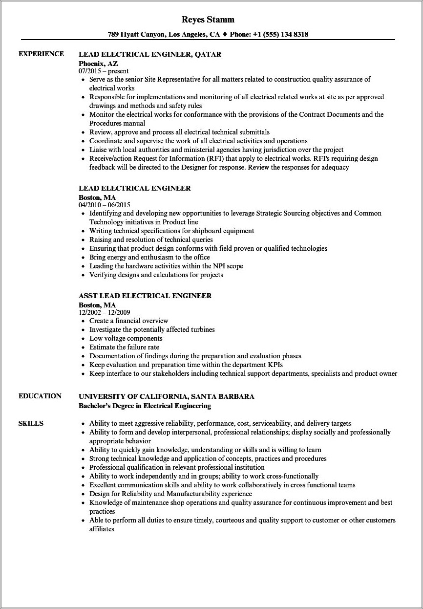 Objective Statement For Resume Electrical Engineer