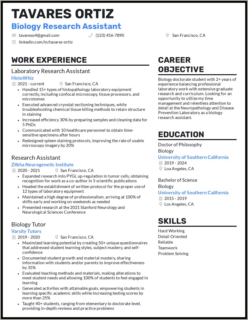 Objective Statement For Resume For Graduate School Examples
