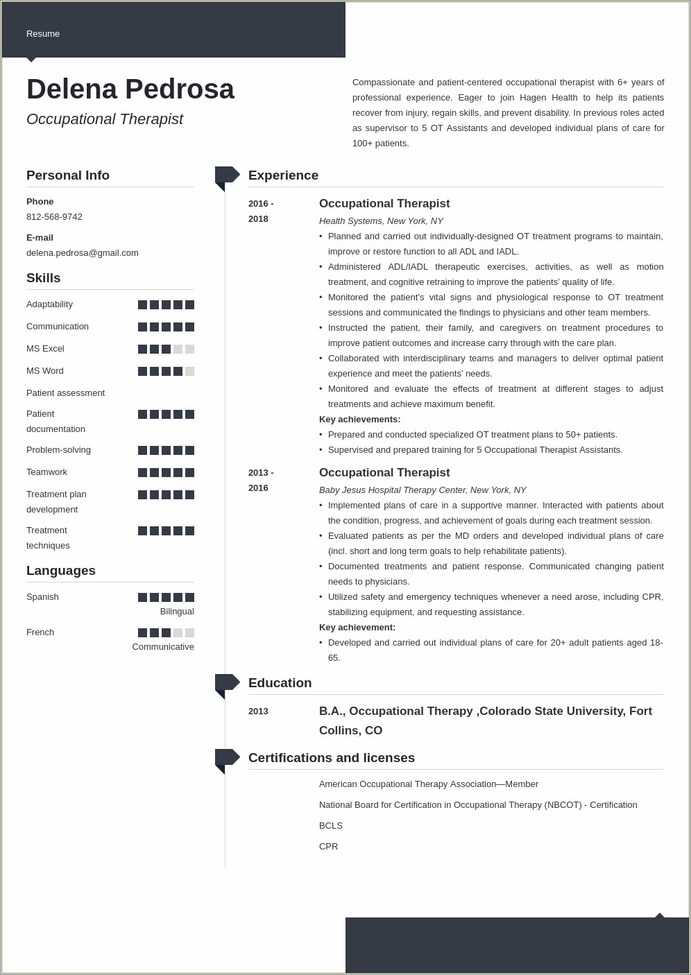 Objective Statement For Resume Occupational Therapy Grad School