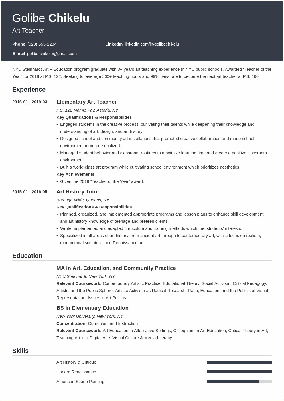 Objective Statement For Teacher Resume Examples