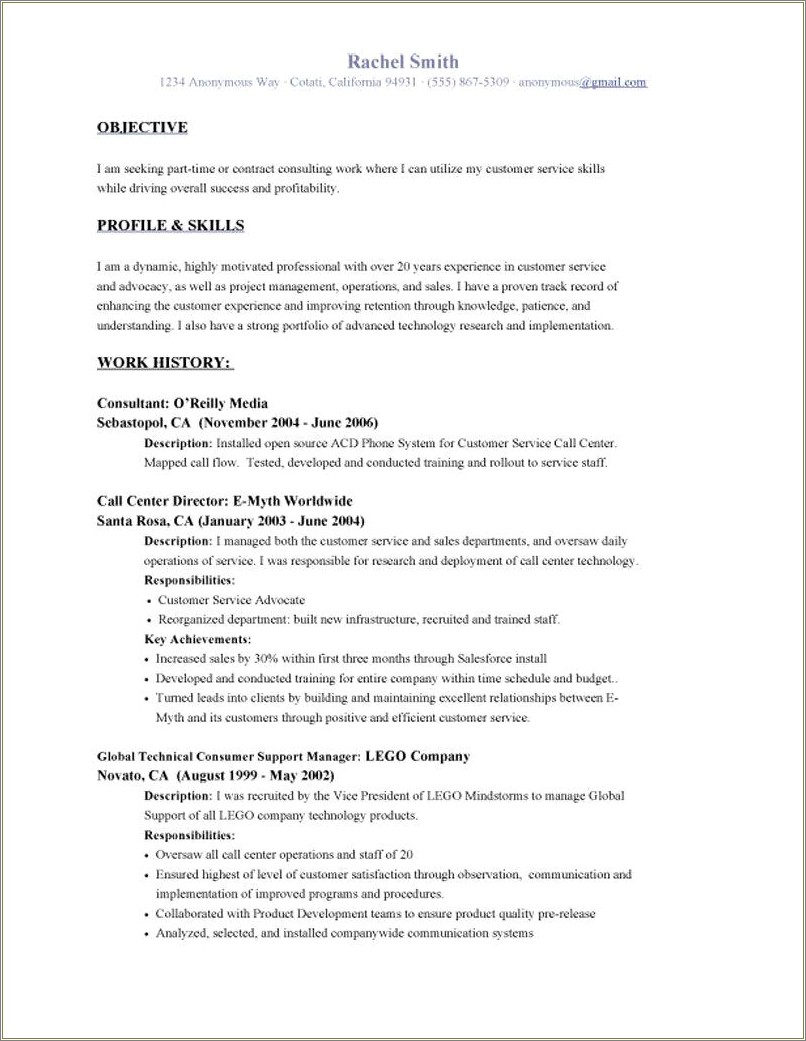 Objective Statement In Resume Examples For Call Center
