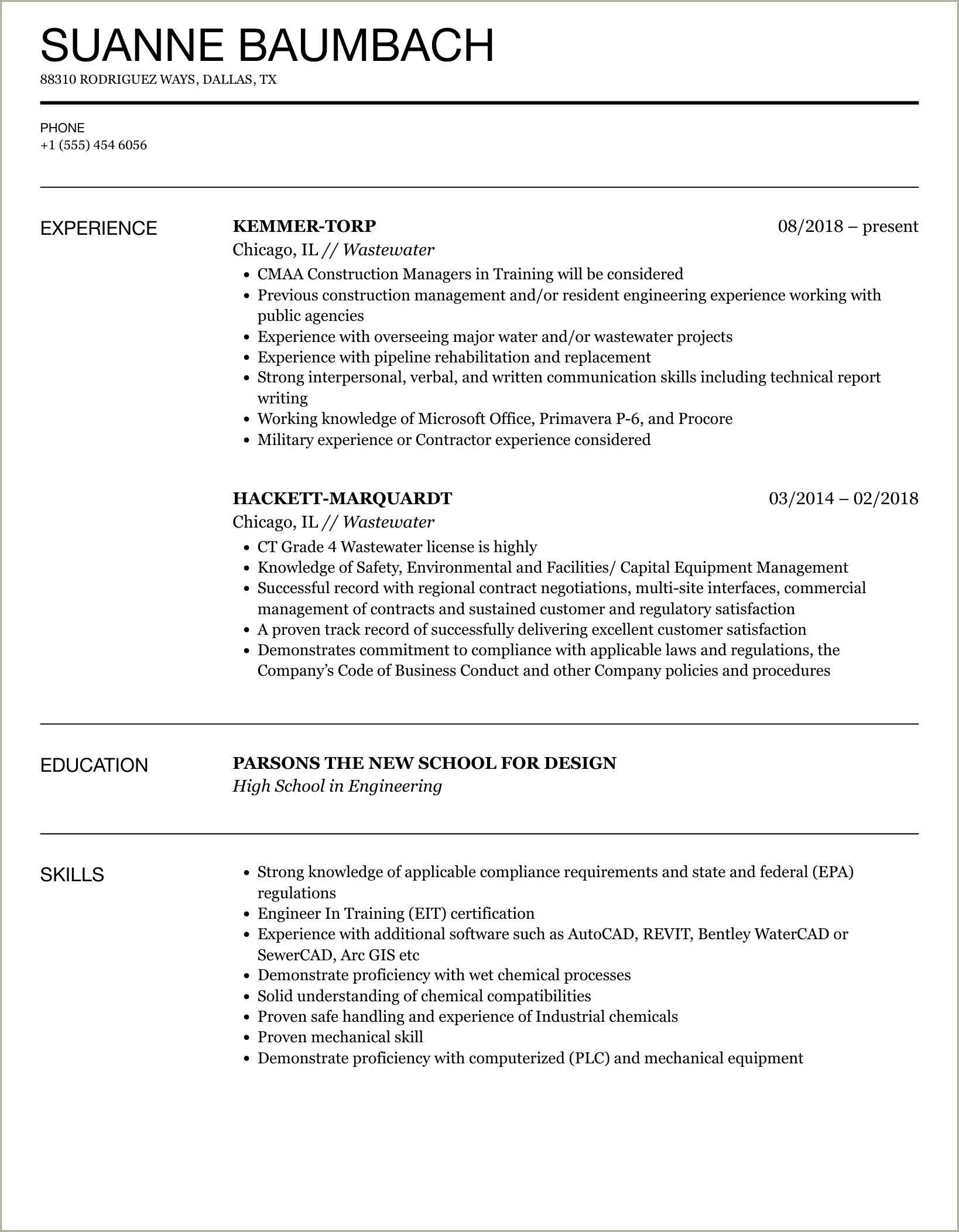 Objective Summary For Resume Examples In Waste Water