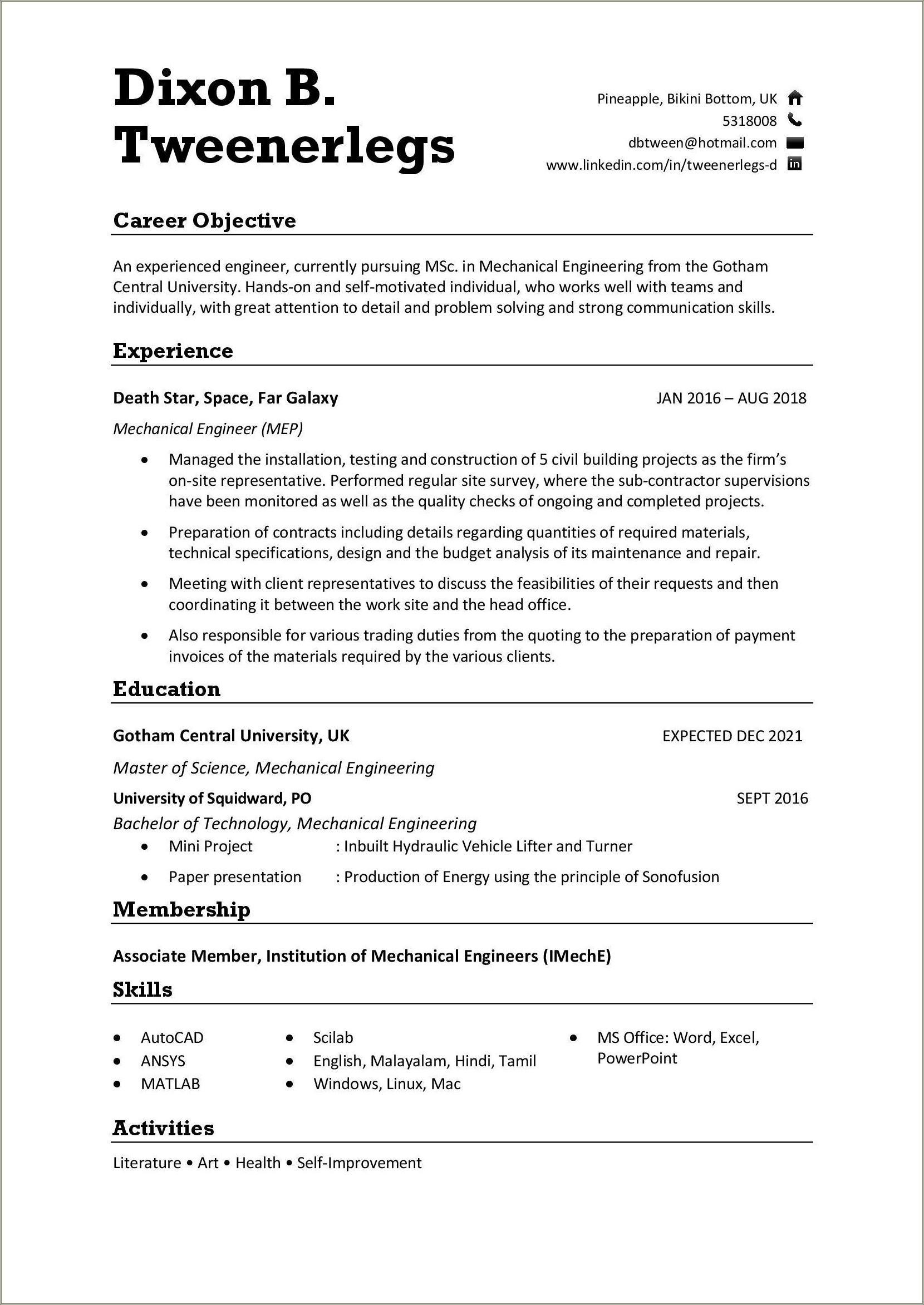 Objective To Get A Master In My Resume