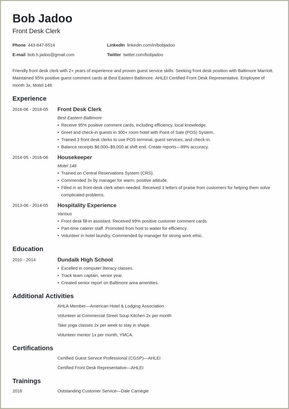 Objective To Put On Resume For Restaurant