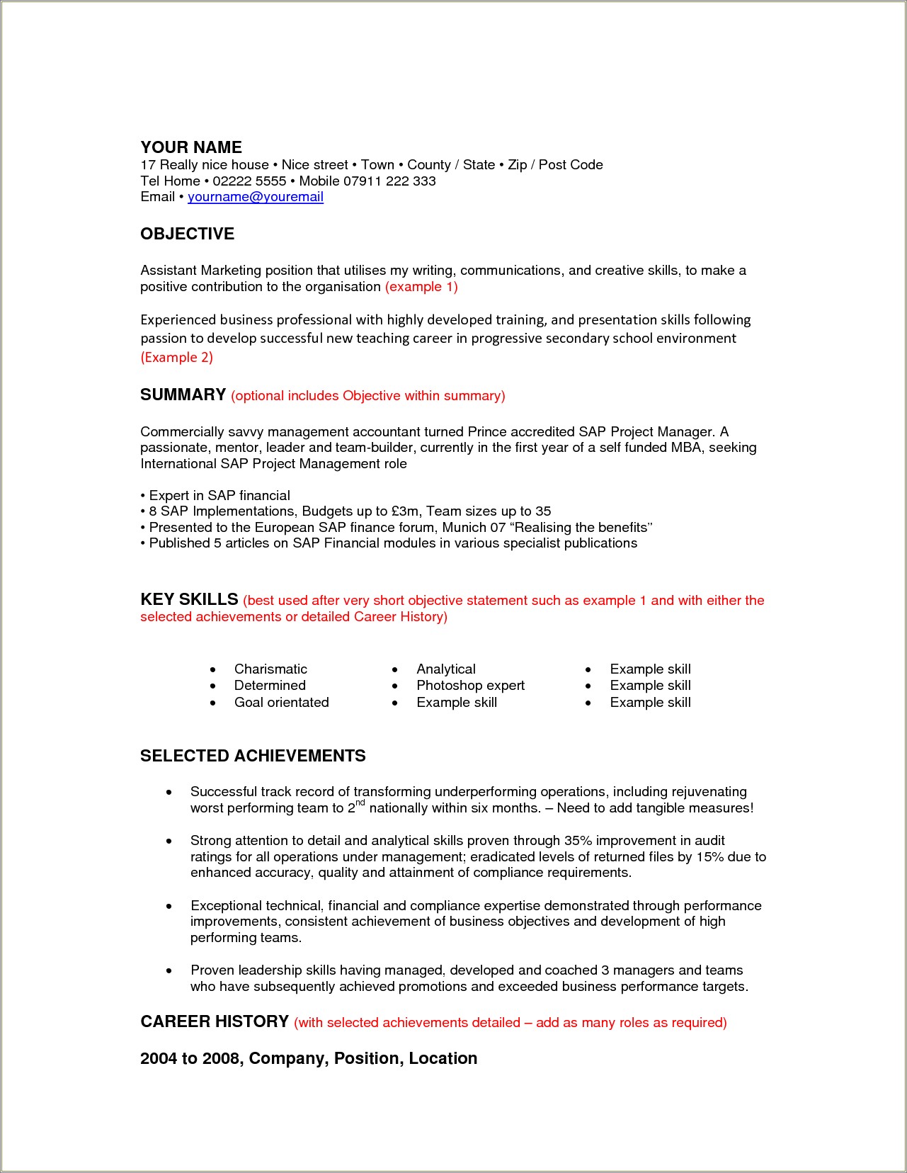 Objective Used On Resume For Career Change