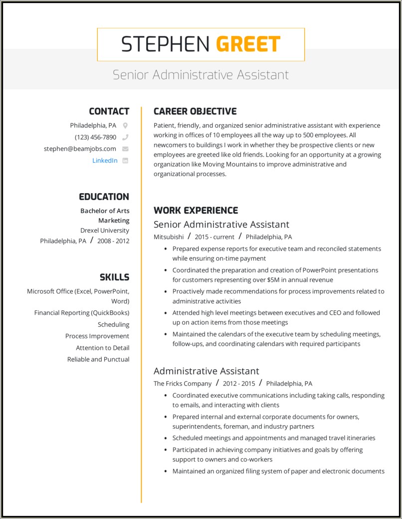 Objectives For A Resume For Administrative Assistant