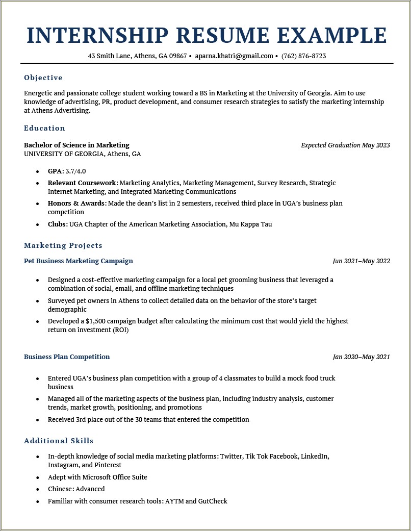 Objectives For A Resume For College Students